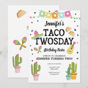 Fiesta Taco Twosday Cactus Girl 2. Geburtstags-Par Einladung
