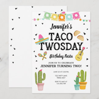 Fiesta Taco Twosday Cactus Girl 2. Geburtstags-Par Einladung