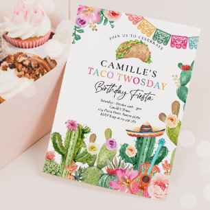 Fiesta Taco Twosday Watercolor Cactus 2nd Birthday Einladung