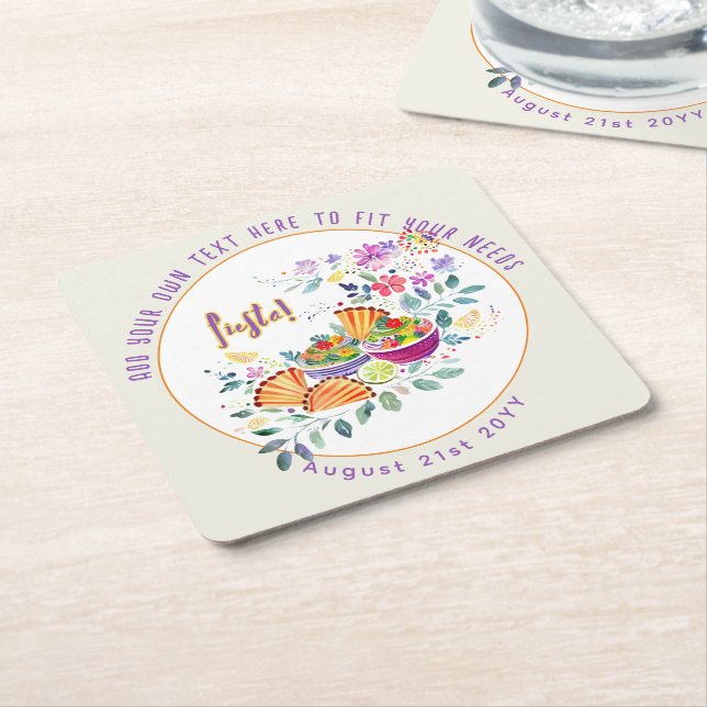 FIESTA Tacos Guacamole Folkart Blume Custom Rechteckiger Pappuntersetzer (angewinkelt)