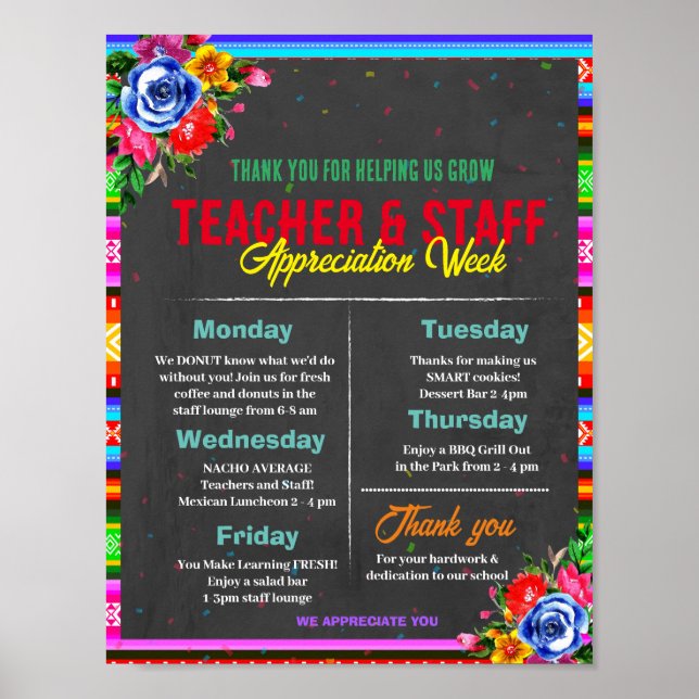 Fiesta Teacher Appreciator Weekly Template Poster (Vorne)