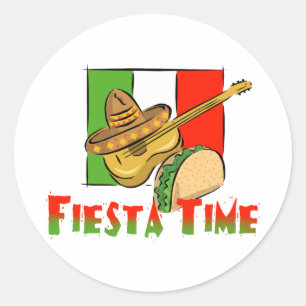 Fiesta Time Taco, Sombrero, Gitarre Runder Aufkleber
