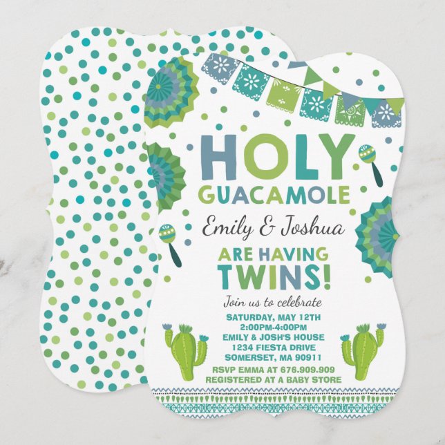 Fiesta Twin Baby Dusche Einladung Heilige Guacamol (Vorne/Hinten)