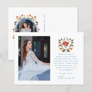 Fiesta Two Foto Blau Quinceanera Blumen Danke Postkarte