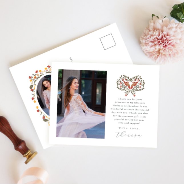Fiesta Two Foto Quinceanera Floral Vielen Dank Postkarte (Von Creator hochgeladen)