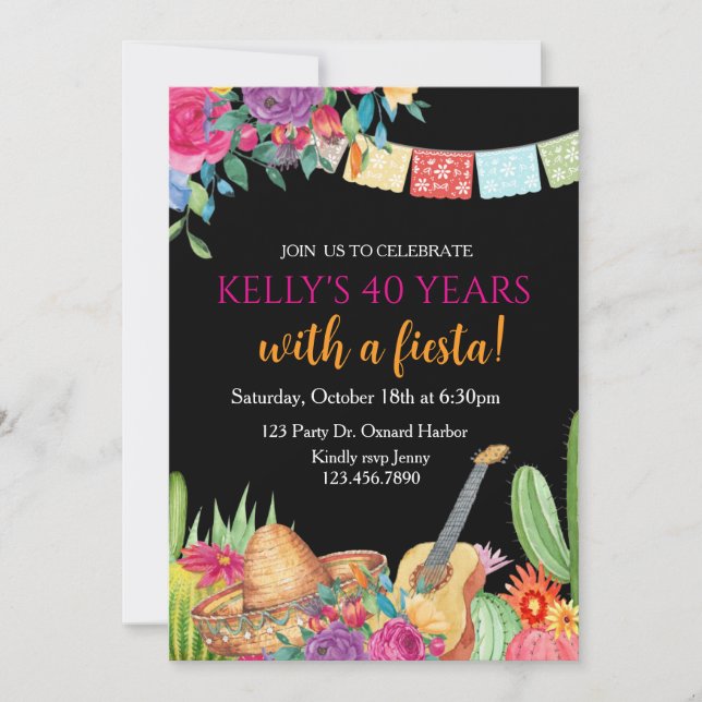 Fiesta, Überraschung Geburtstag, mexikanische Fies Einladung (Vorderseite)