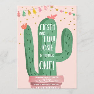 Fiesta und Fun Girl Pink Cactus 1. Geburtstag Einladung