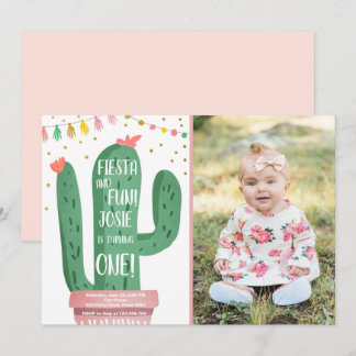 Fiesta und Fun Girl Pink Cactus 1. Geburtstag Einladung