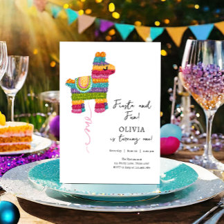 Fiesta und Fun Piñata Llama Girl Erster Geburtstag Einladung