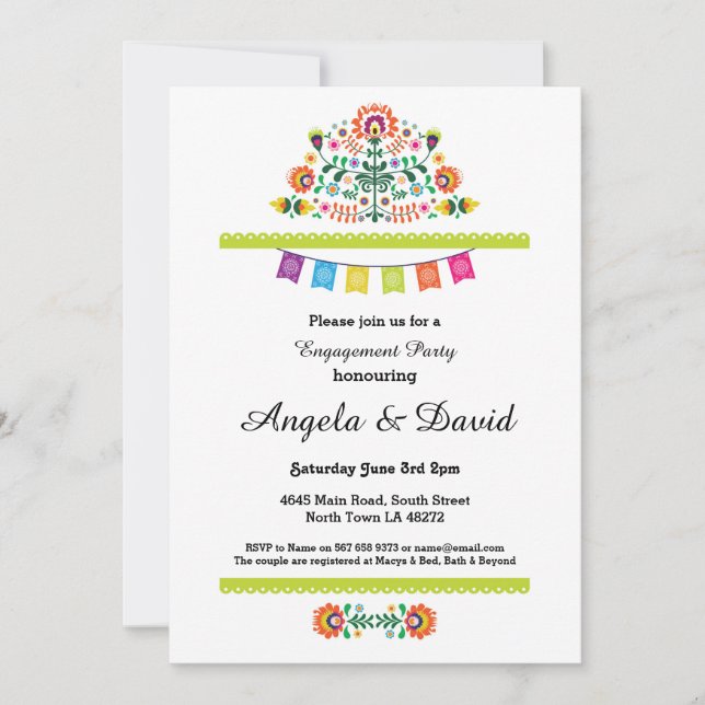 Fiesta Verlobung Mexico Pattern Wedding Invites Einladung (Vorderseite)