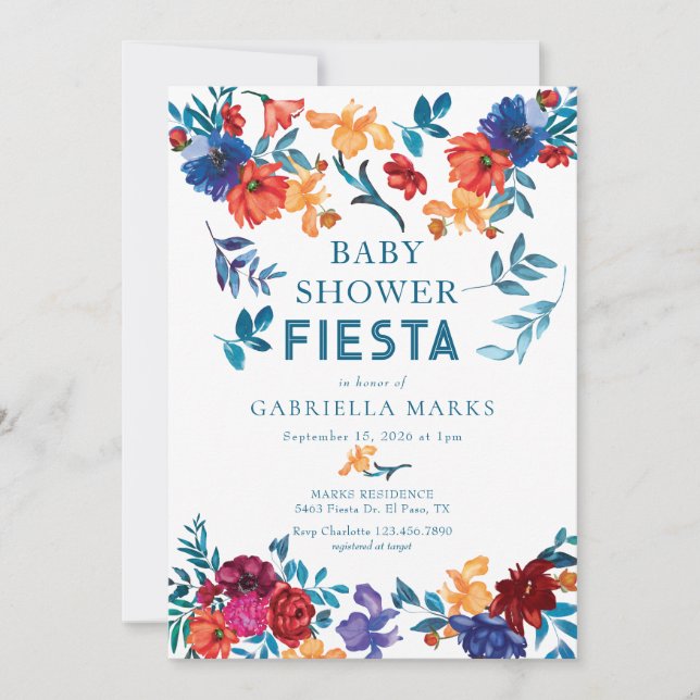 Fiesta | Watercolor Baby Shower Einladung (Vorderseite)