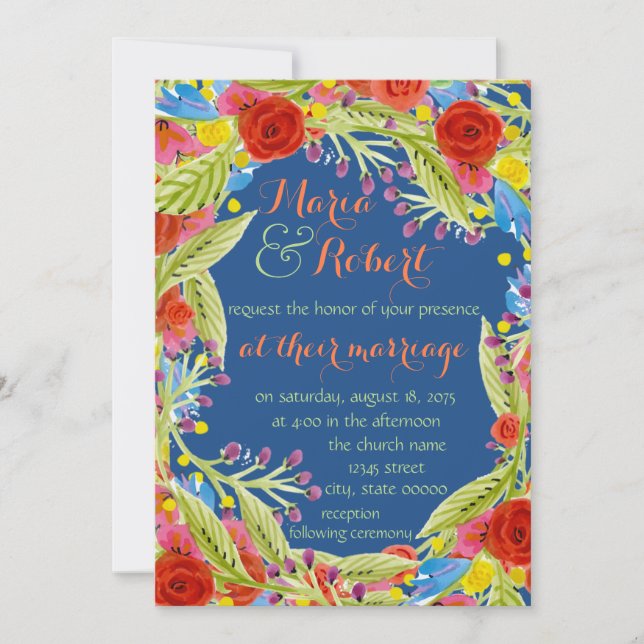 Fiesta Wedding Blue Einladung (Vorderseite)