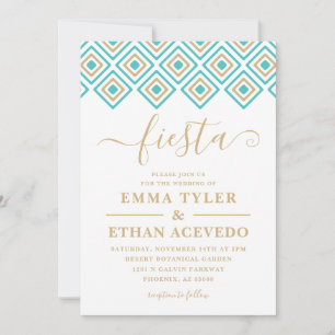 Fiesta Wedding Einladung, Blau und Gold Einladung
