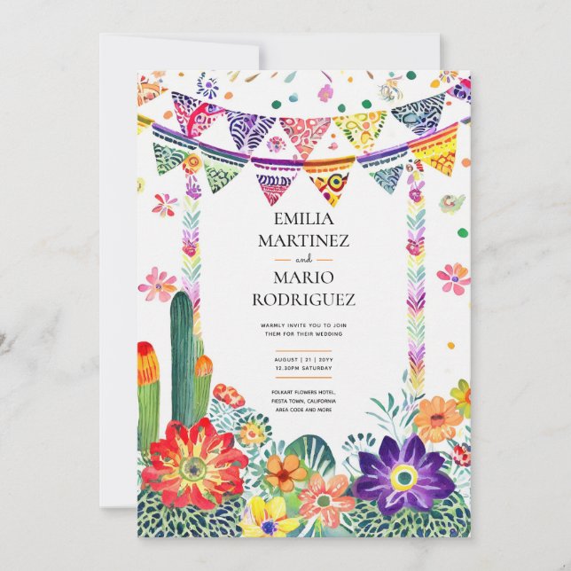 FIESTA WEDDING - Folkart-Blume Moderne Einladung (Vorderseite)