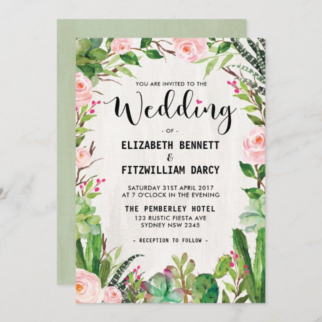 Fiesta Wedding Invitation Cactus Succulent Mexican Einladung (Vorne/Hinten)
