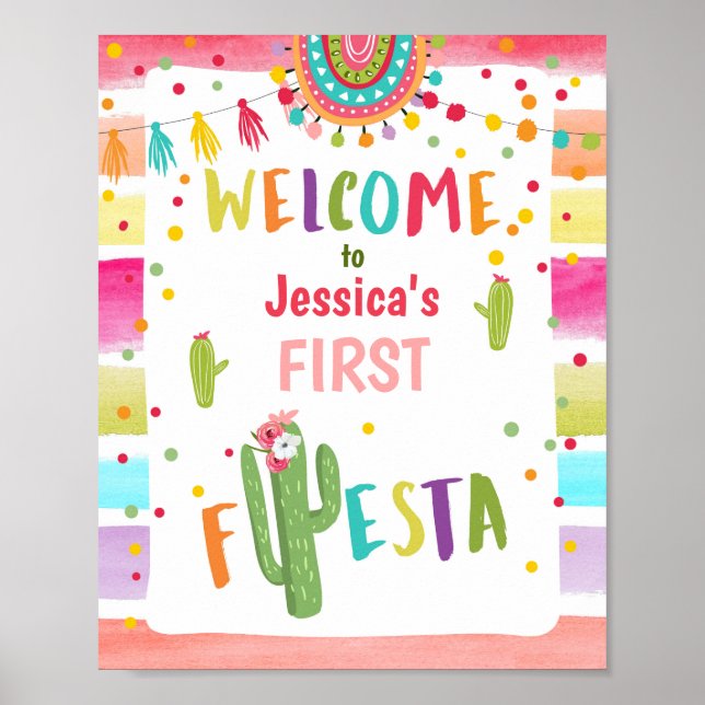 Fiesta Welcome Sign Birthday Mexican Cactus Poster (Vorne)