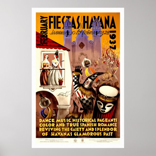 Fiestas in Havanna Vintage Travel Poster (Vorne)