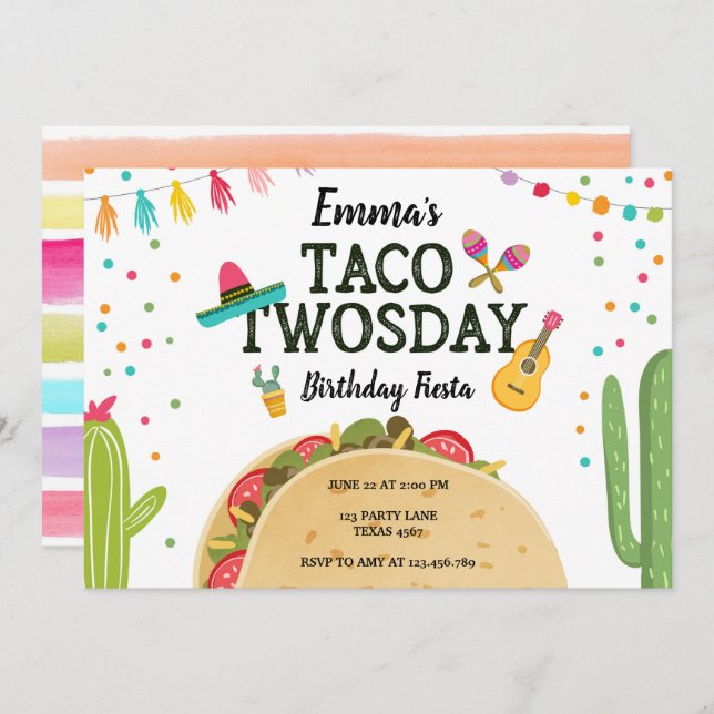 FiestaTaco Twosday Kaktus-Mädchen-2. Einladung (Vorne/Hinten)