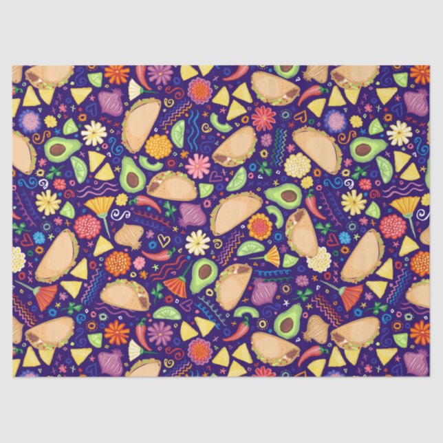 FiestaTacos auf blauer festlicher mexikanischer Seidenpapier (Vorderseite)