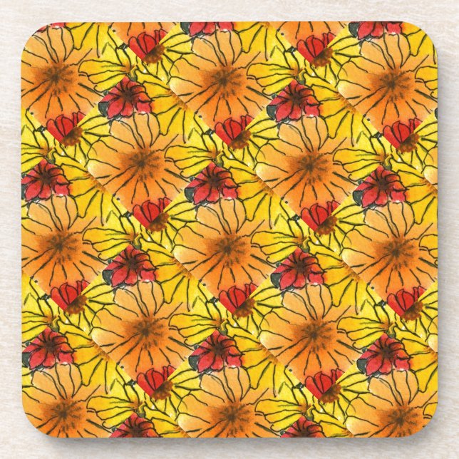 "Fiesty Floral #3 Tiled" Blumenkohl Untersetzer Se (Vorderseite)