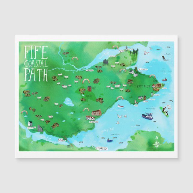 Fife Coastal Path Scotland Illustriert Map Magnet (Vorderseite)