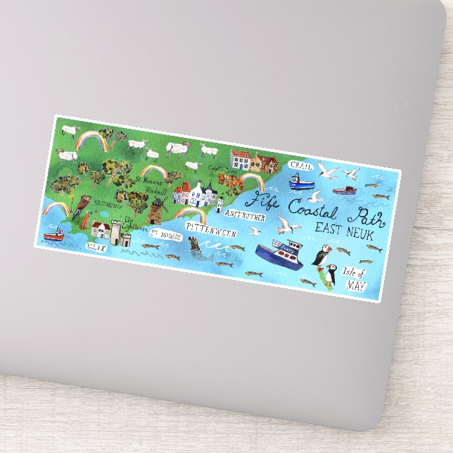Fife Coastal Path Scotland Illustrierte Karte Aufkleber (Detail)