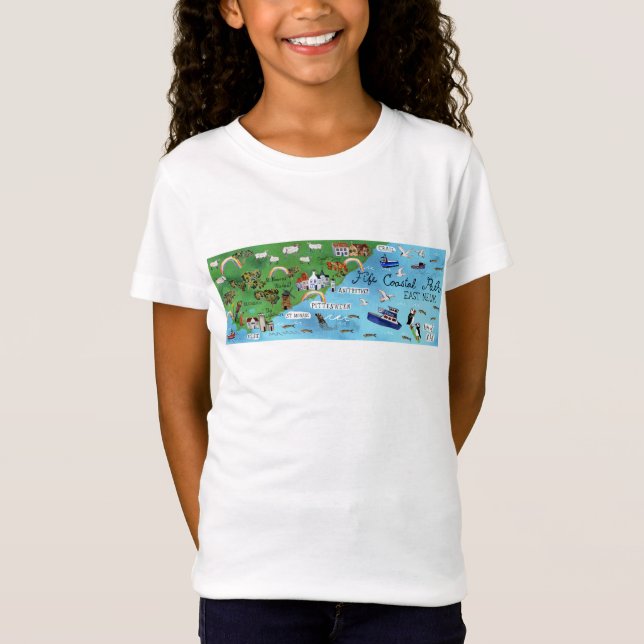 Fife Coastal Path Scotland Wasserfarbkarte Art T-Shirt (Vorderseite)