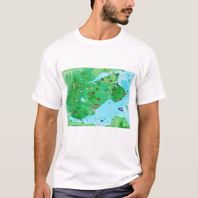 Fife Coastal Path Scotland Wasserfarbkarte Art T-Shirt (Vorderseite)