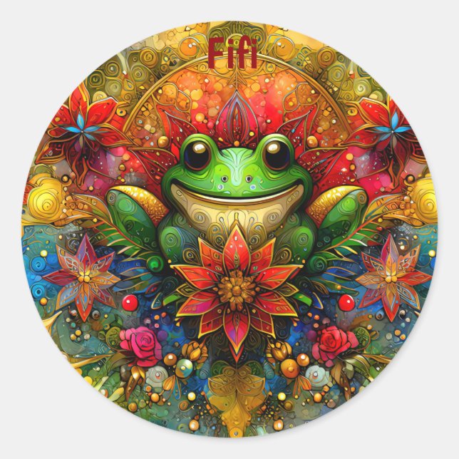 FIFI ~ SHINY Christmas FROG ~ Runder Aufkleber (Vorderseite)