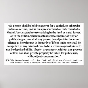 Fifth Amendment to the United States Constitution Poster