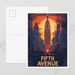 Fifth Avenue NYC USA Vintag Illustration Travel Postkarte