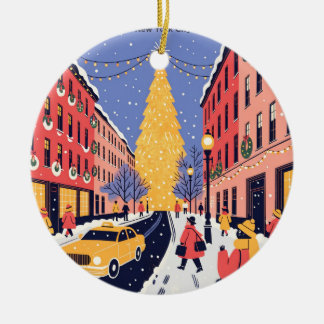 Fifth Avenue NYC Weihnachten Retro-Reiseposter Keramik Ornament