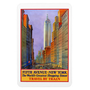 Fifth Avenue View New York Vintage Reiseplakat, Magnet