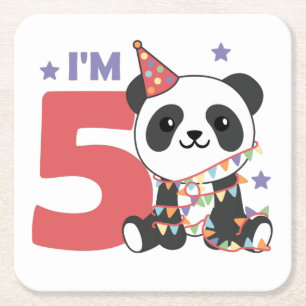 Fifth Birthday Panda For Kids 5 Years Square Paper Rechteckiger Pappuntersetzer