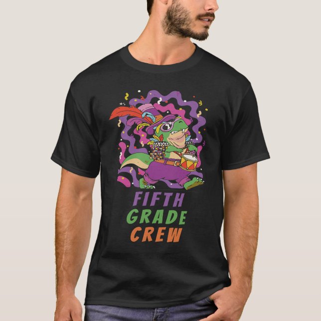 Fifth Grade Crew School Kid & Teacher Mardi Gras D T-Shirt (Vorderseite)