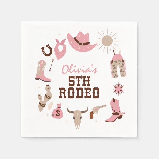 Fifth Rodeo Pink Western Cowboy 5. Geburtstag Serviette (Vorderseite)