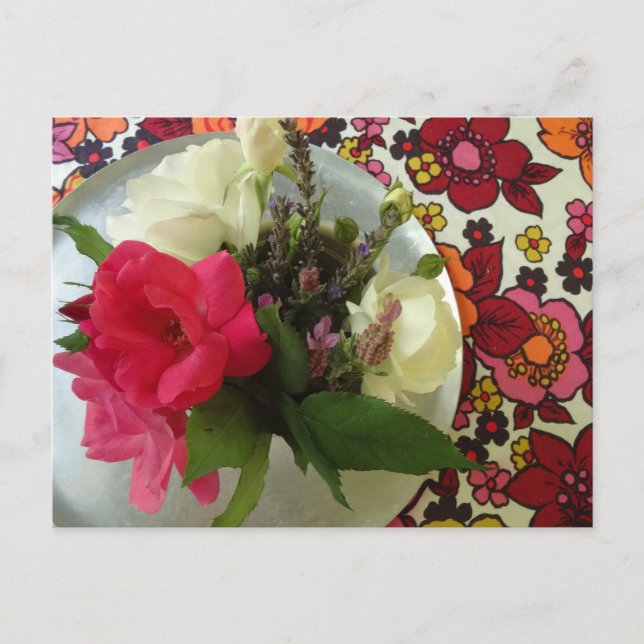 Fifties Fabric Flower Postcard Postkarte (Vorderseite)