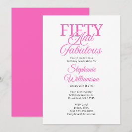 Fifty and Fabulous Black and Pink Script Einladung