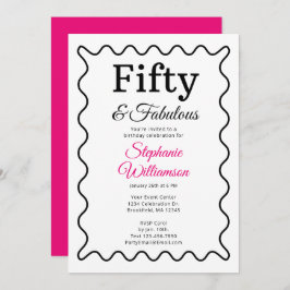 Fifty and Fabulous Black and Pink Script Einladung