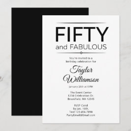 Fifty and Fabulous Black and White Script Einladung