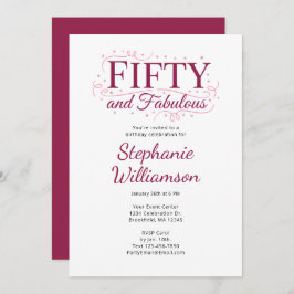Fifty and Fabulous Black Berry Pink Script Einladung