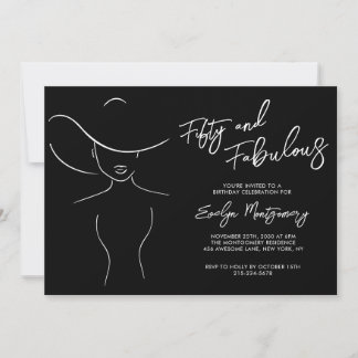 Fifty and Fabulous Black Line Art Birthday Party  Einladung
