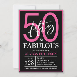 Fifty and Fabulous Black Script 50th Birthday Einladung