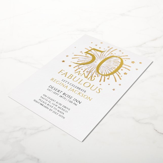 Fifty and Fabulous Black White 50th Birthday Party Folieneinladung (Gedreht)