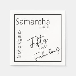 Fifty and Fabulous Black White 50th Birthday Serviette