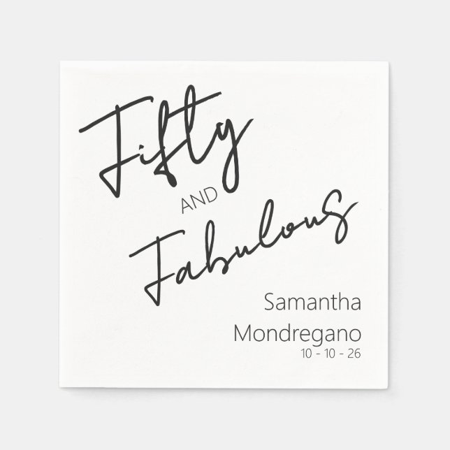 Fifty and Fabulous Black White 50th Birthday Serviette (Vorderseite)