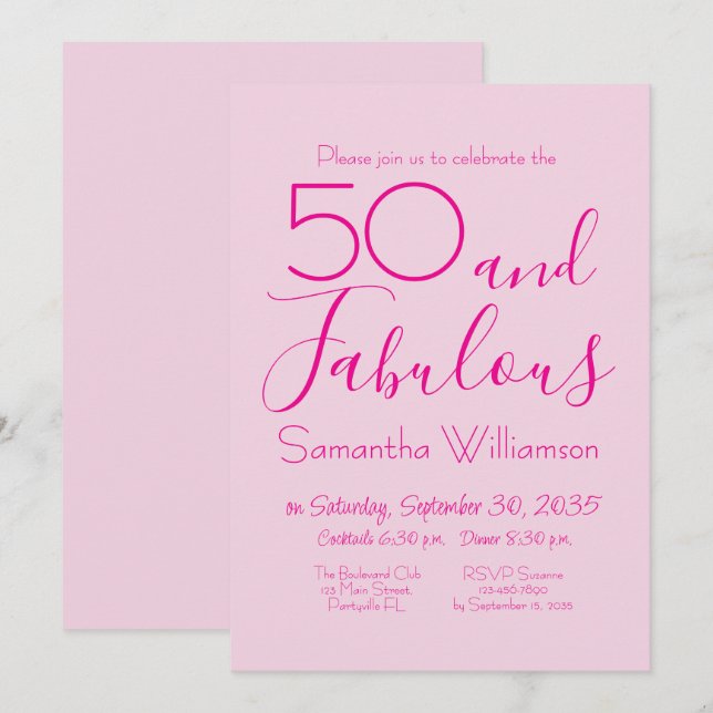 Fifty and Fabulous Blush Pink 50th Birthday Party Einladung (Vorne/Hinten)