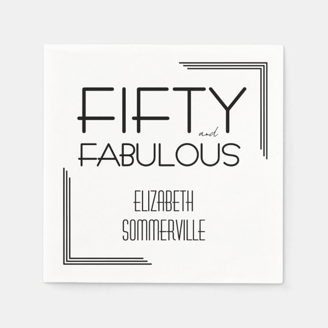 Fifty and Fabulous Deco Bold 50th Birthday Party Serviette (Vorderseite)