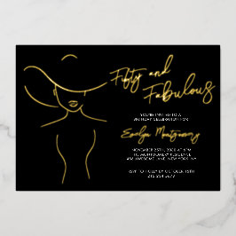 Fifty and Fabulous Foil Line Art Birthday Party  Folieneinladung