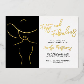 Fifty and Fabulous Foil Line Art Birthday Party  Folieneinladung